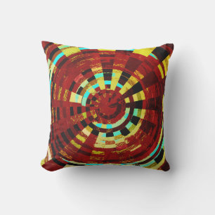 Retro Red Black Blue Yellow Brown Circular Pattern Cushion