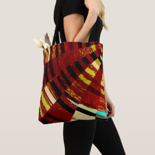Retro Red Black Blue Yellow Brown Circular Pattern Tote Bag