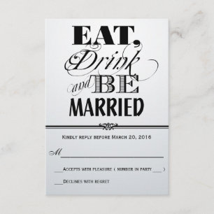 Retro Red-Black-White Eat Drink Married RSVP Card