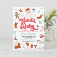 Retro Red Blue Boys Santa Baby Baby Shower