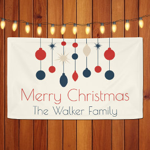 Retro Red Blue Ornaments Christmas Party Banner