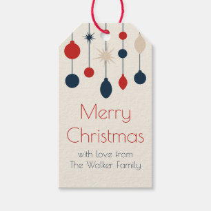 Retro Red Blue Ornaments Christmas Party Gift Tags