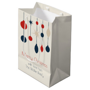 Retro Red Blue Ornaments Christmas Party Medium Gift Bag