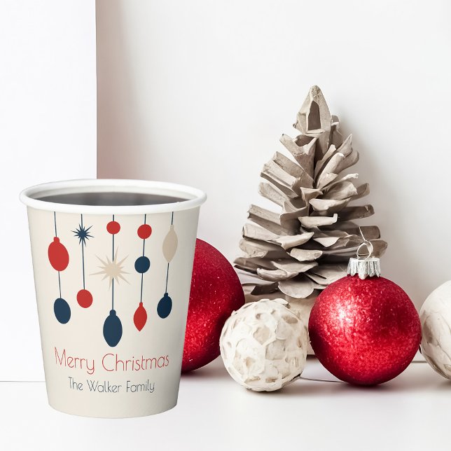 Retro Red Blue Ornaments Christmas Party Paper Cups (Creator Uploaded)