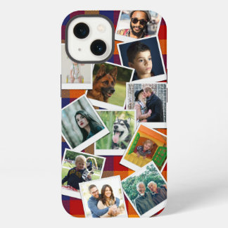 Retro Red Blue Plaid Snapshot Photo Collage iPhone 13 Case