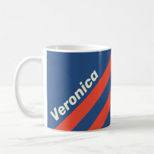 Retro Red & Blue Three Stripes with Name Coffee Mug