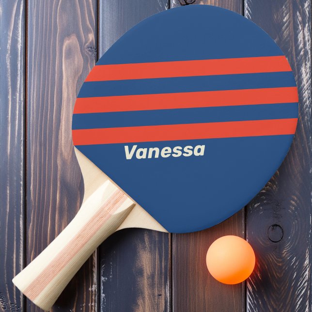 Retro Red & Blue Three Stripes with Name Ping Pong Paddle (Creator Uploaded)