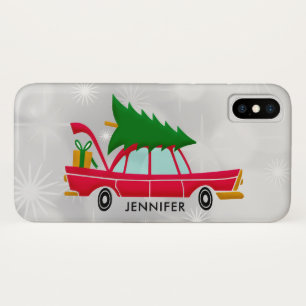 Retro Red Car Carrying a Christmas Tree Case-Mate iPhone Case