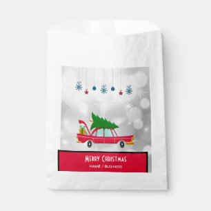 Retro Red Car Carrying a Christmas Tree Favour Bags