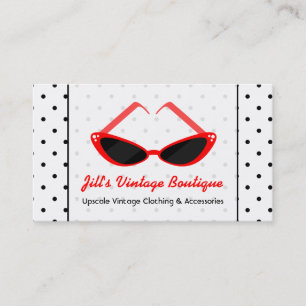 Retro Red Cat Eye Sunglasses & Black Polka Dots Business Card