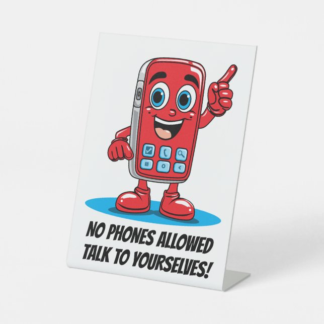 Retro Red Cell Phone Illustration Pedestal Sign (Front)