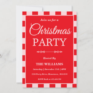 Retro Red Checkered Editable Christmas Party Invitation