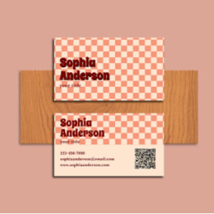 Retro Red Chequered Bold with QR Code              Business Card