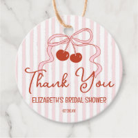 Retro Red Cherries with Pink Bow Script Thank You