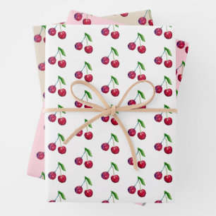 Retro Red Cherry Packaging Cute Artisan Christmas Wrapping Paper Sheet