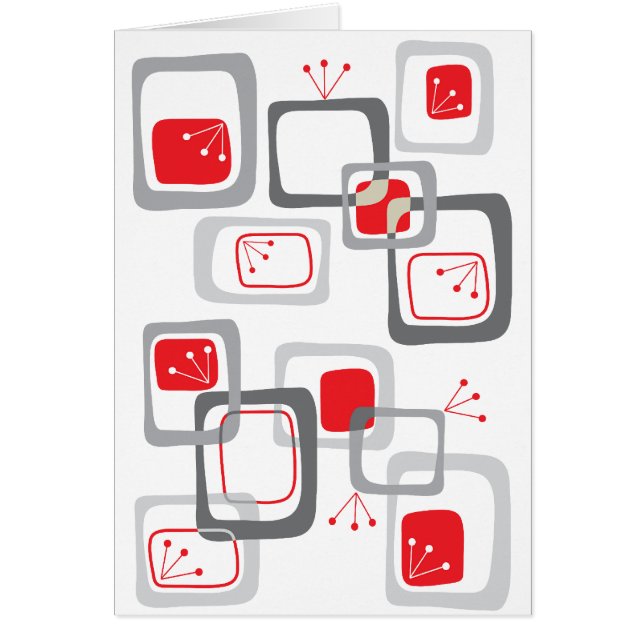 Retro Red Cherry Squares Blank Card (Front)