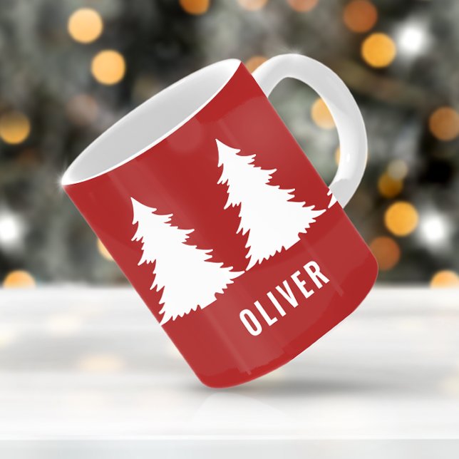 Retro Red Christmas Modern Minimal Unique Coffee Mug (Creator Uploaded)