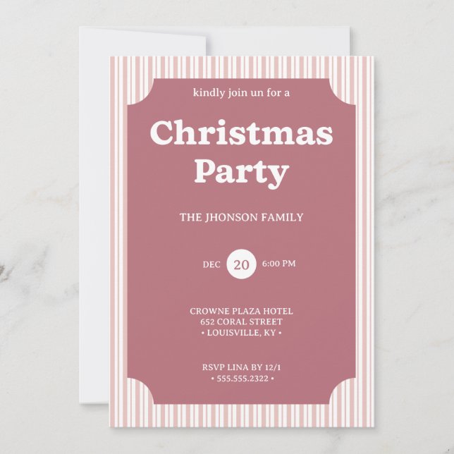 Retro Red Christmas Party Striped Invitation (Front)