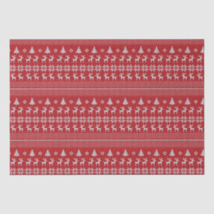Retro Red Christmas Reindeer Snowflake Pattern Tissue Paper