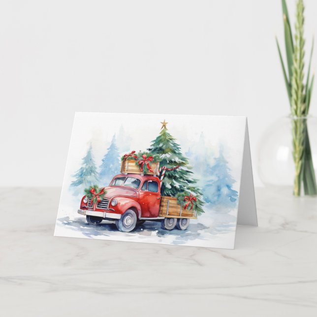 Retro Red Christmas Truck Holiday Card (Front)