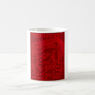 Retro Red Circuit Board Tech Pattern Coffee Mug