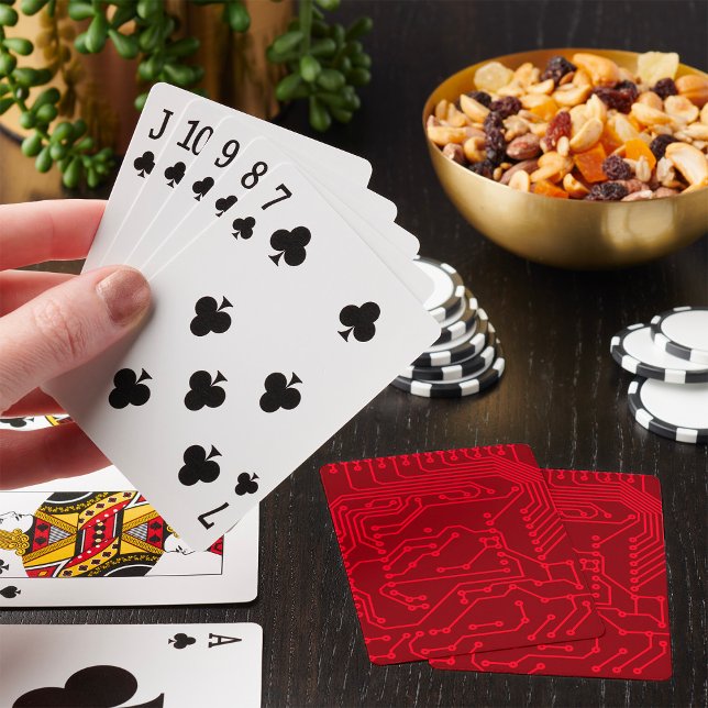 Retro Red Circuit Board Tech Pattern Playing Cards (Creator Uploaded)