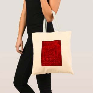 Retro Red Circuit Board Tech Pattern Tote Bag