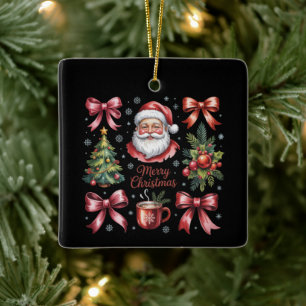 Retro Red Coquette Christmas Cute Xmas Holiday Ceramic Ornament