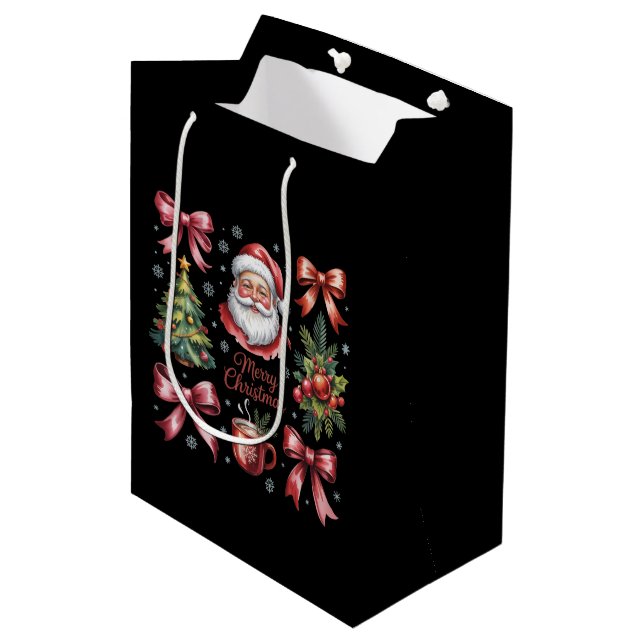Retro Red Coquette Christmas Cute Xmas Holiday Medium Gift Bag (Front Angled)