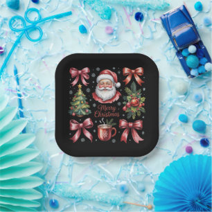 Retro Red Coquette Christmas Cute Xmas Holiday Paper Plate
