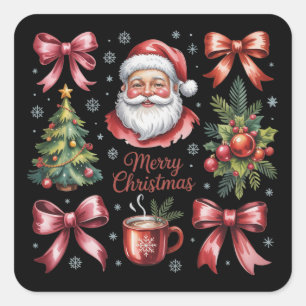 Retro Red Coquette Christmas Cute Xmas Holiday Square Sticker