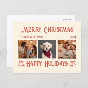 Retro Red Cream Christmas Holidays Photos Collage Postcard