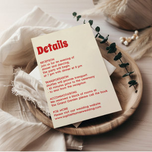 Retro Red & Cream Typography wedding Details Enclosure Card