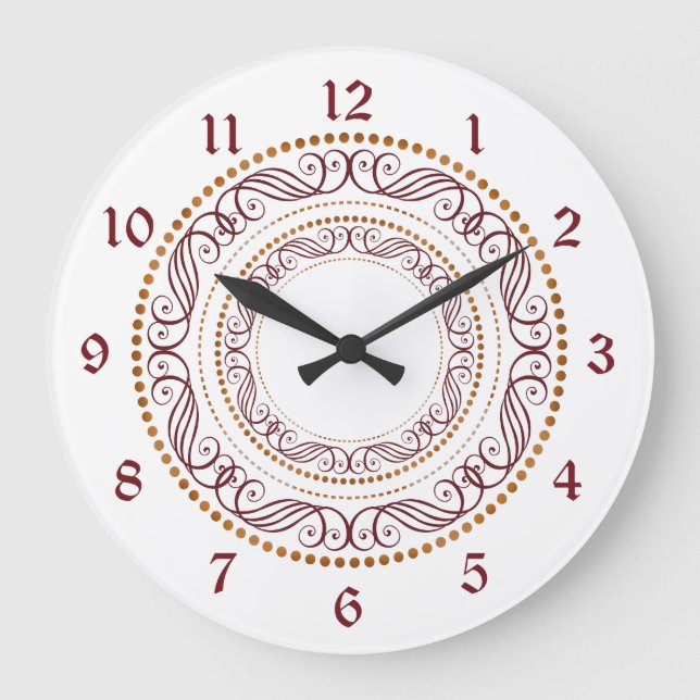 Retro Red Decorative Circle Large Clock (Front)