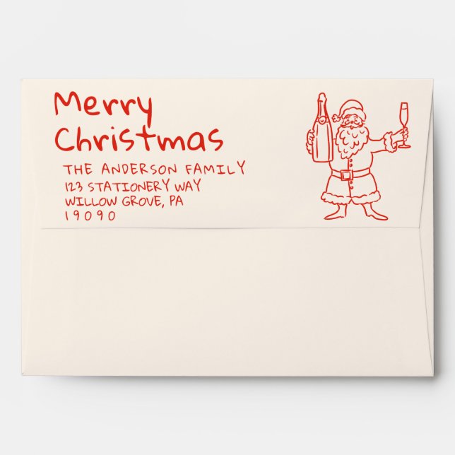 Retro Red Drawn Santa Claus Merry Christmas  Envelope (Back (Top Flap))
