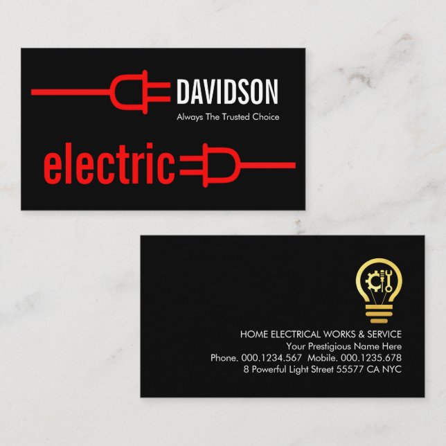 Retro Red Electric Power Plug Business Card (Front/Back)