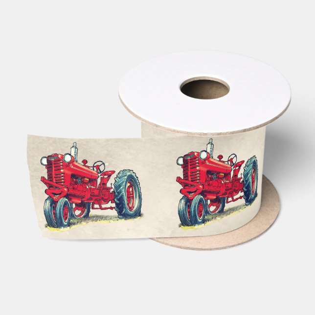 Retro Red Farm Tractor  Satin Ribbon (Spool)