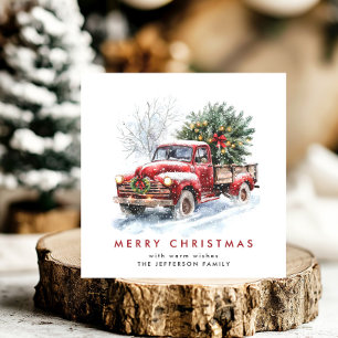 Retro Red Farm Truck Bohemian Christmas Tree Holiday Card