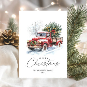 Retro Red Farm Truck Bohemian Christmas Tree Holiday Card