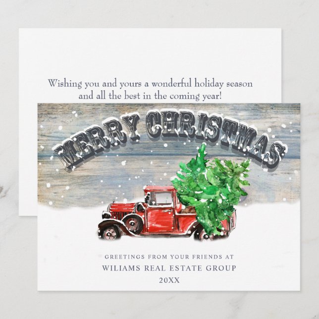 Retro Red Farm Truck Christmas Corporate Greeting Holiday Card (Front/Back)