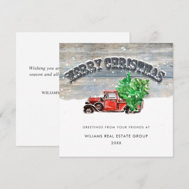 Retro Red Farm Truck Christmas Corporate Greeting Holiday Card (Front/Back)