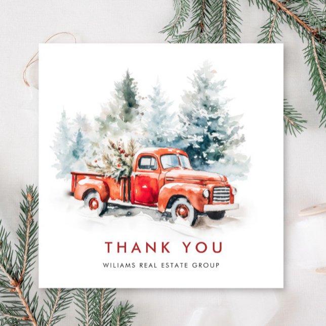 Retro Red Farm Truck Christmas Corporate Holiday Thank You Card (Creator Uploaded)