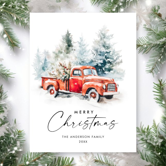 Retro Red Farm Truck Christmas Greeting Holiday Postcard (Creator Uploaded)