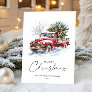 Retro Red Farm Truck Christmas Tree Corporate Holiday Card