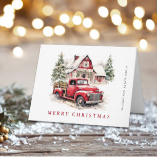 Retro Red Farm Truck Corporate Christmas Greeting Holiday Card