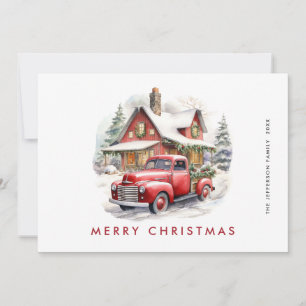 Retro Red Farm Truck Country Christmas Greeting Holiday Card
