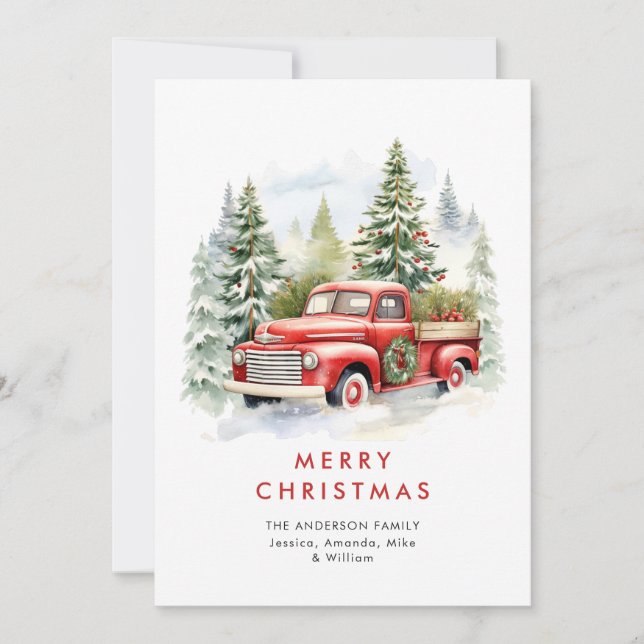 Retro Red Farm Truck Country Christmas Greeting Holiday Card (Front)