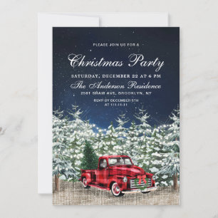 Retro Red Farm Truck Winter Forest Christmas Party Invitation