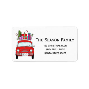 Retro Red Fiat 500 with Christmas Gifts Label