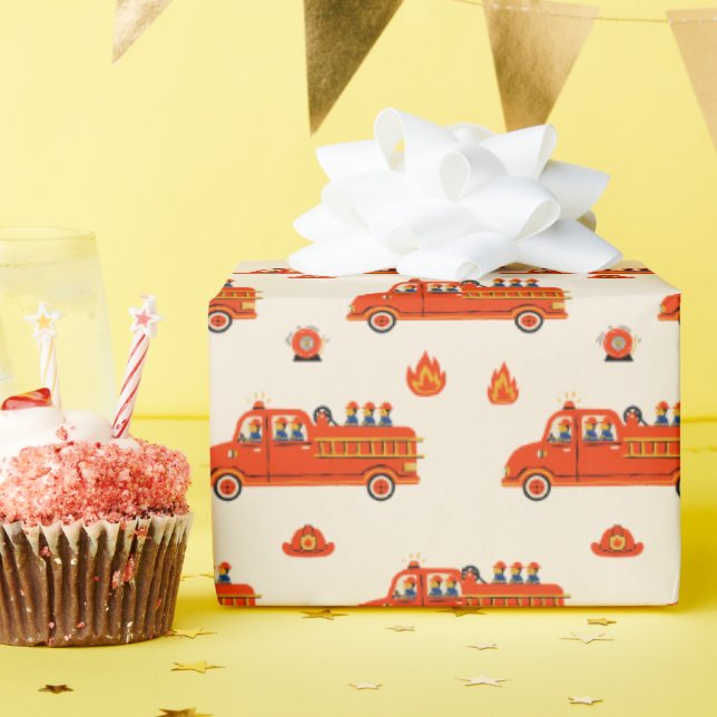 Retro Red Firetruck Wrapping Paper (Birthday Party)